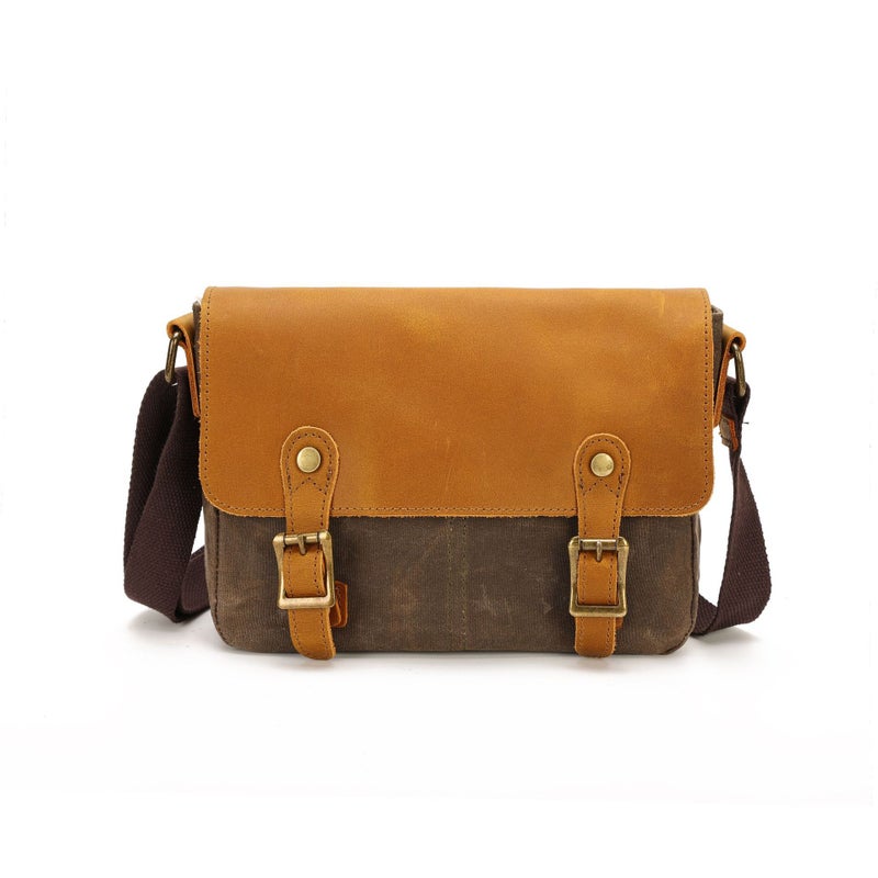 Men'S Vintage Messenger Bag Waterproof Oil Wax Canvas With Crazy Horse Leather Shoulder Bag Outdoor Leisure Sports Canvas Bag - Image 1
