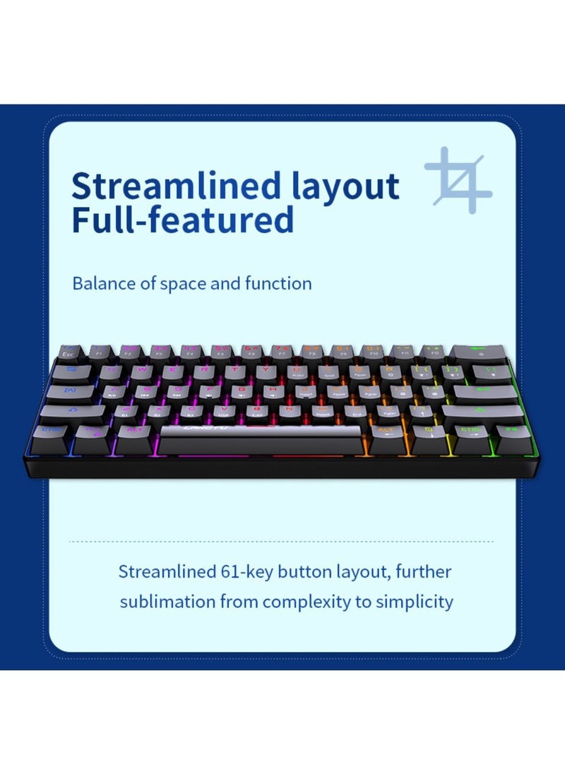 LANGTU - Tri-Mode Outemu Blue Switches Hot-Swappable 61-Key Mechanical Keyboard Bluetooth 5.0 / Wireless 2.4G / USB Type-C Customizable Keyboard with RGB Backlight 3000mAh Lithium Battery Rechargeable, Black - Image 1