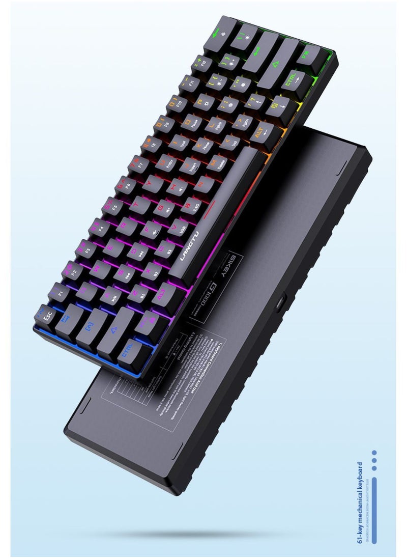LANGTU - Tri-Mode Outemu Blue Switches Hot-Swappable 61-Key Mechanical Keyboard Bluetooth 5.0 / Wireless 2.4G / USB Type-C Customizable Keyboard with RGB Backlight 3000mAh Lithium Battery Rechargeable, Black - Image 1