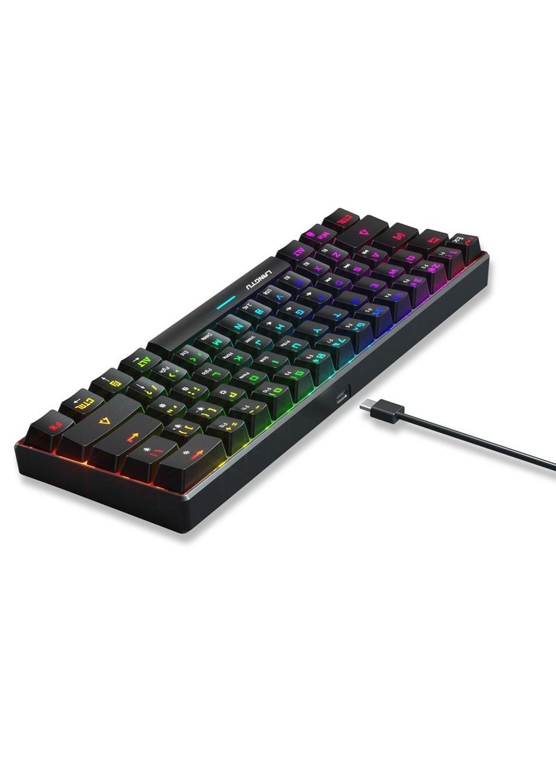 LANGTU - Tri-Mode Outemu Blue Switches Hot-Swappable 61-Key Mechanical Keyboard Bluetooth 5.0 / Wireless 2.4G / USB Type-C Customizable Keyboard with RGB Backlight 3000mAh Lithium Battery Rechargeable, Black - Image 1