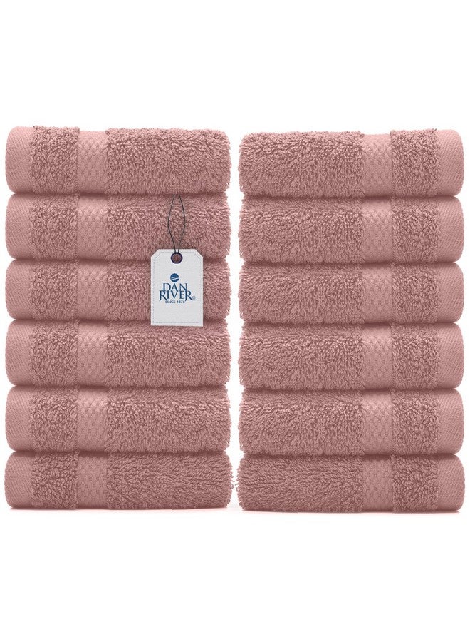 DAN RIVER 100% Cotton Face Towels 12 Pack Premium Washcloths Highly Absorbent Towels For Bathroom Spa And Daily Use 12X12 In 600 Gsm Dusty Rose - Image 1