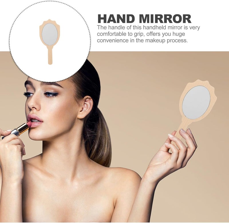 Handheld Makeup Mirror with Handle Vintage Small Portable Cosmetic Vanity Mirror for Women Travel and Daily Use Wooden Frame - Image 5