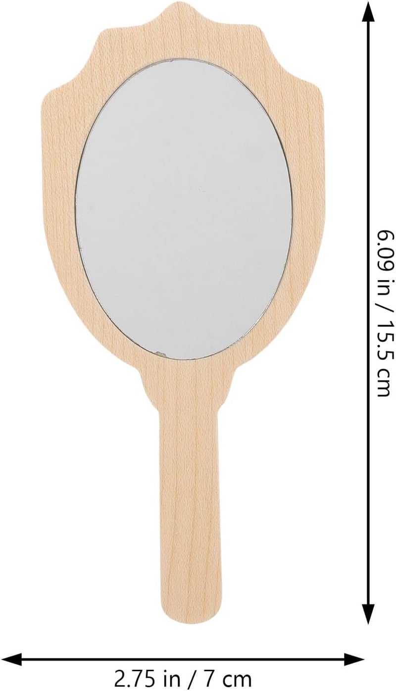 Handheld Makeup Mirror with Handle Vintage Small Portable Cosmetic Vanity Mirror for Women Travel and Daily Use Wooden Frame - Image 1