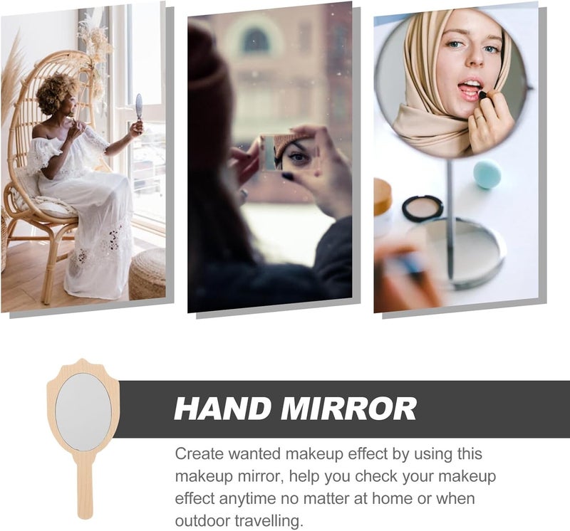 Handheld Makeup Mirror with Handle Vintage Small Portable Cosmetic Vanity Mirror for Women Travel and Daily Use Wooden Frame - Image 2