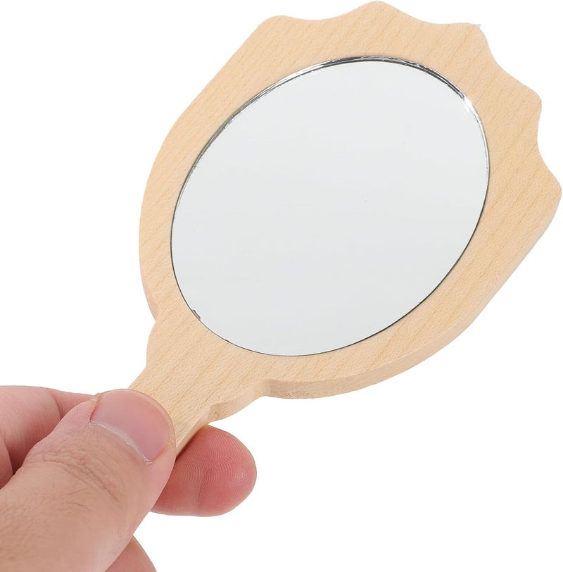 Handheld Makeup Mirror with Handle Vintage Small Portable Cosmetic Vanity Mirror for Women Travel and Daily Use Wooden Frame - Image 3