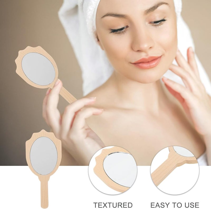 Handheld Makeup Mirror with Handle Vintage Small Portable Cosmetic Vanity Mirror for Women Travel and Daily Use Wooden Frame - Image 4