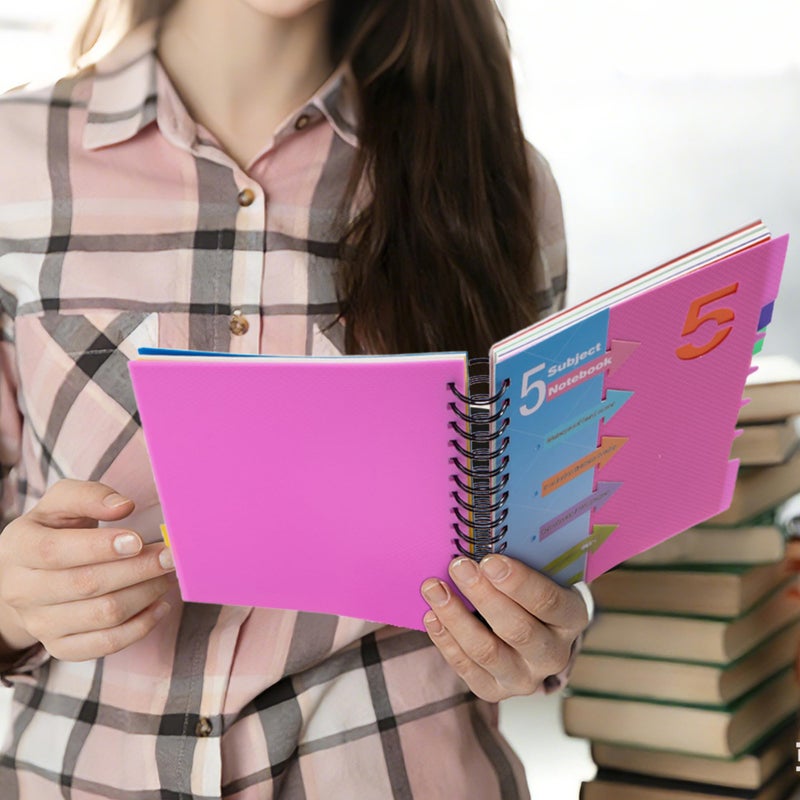 CAGIE 5 Subject Notebook College Ruled, Small Spiral Notebook 5x7 with Divider Tabs, A5 Spiral Notebooks for Women, 240 Pages Spiral Note book for School Note Taking, Pink - Image 4