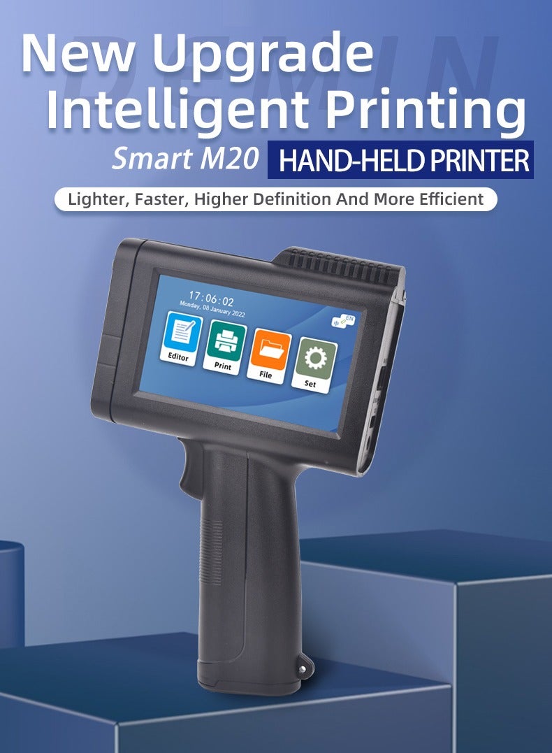 Demin M20 Arabic Portable Intelligent Upgraded Handheld Inkjet Printer Gun With 4.3 Inch New Ui Design Touch Screen Quick Drying Inkjet Coding Machine For QR Code Barcode Production Date Time Logo Batch Number 600dpi - Image 4