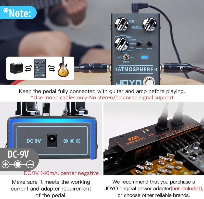 JOYO Reverb Pedal 9 Digital Reverb Types with Modulation and Trail Function for Electric Guitar Effect (Atmosphere R-14) - Image 4