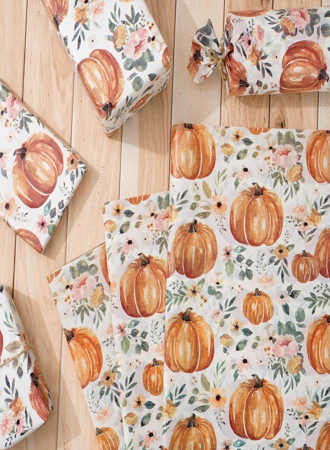 Whaline 100 Pcs Fall Tissue Paper Pumpkin Floral Print Gift Wrapping Paper Vintage Flower Packaging Papers for Autumn Harvest Thanksgiving Baby Shower Birthday Party Decor, 14 x 20 Inch - Image 3