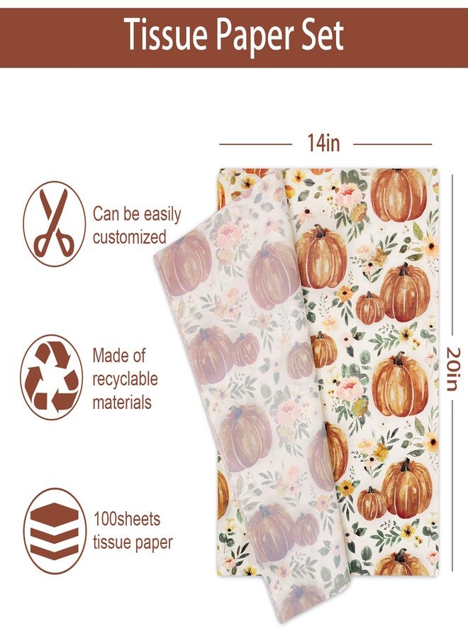 Whaline 100 Pcs Fall Tissue Paper Pumpkin Floral Print Gift Wrapping Paper Vintage Flower Packaging Papers for Autumn Harvest Thanksgiving Baby Shower Birthday Party Decor, 14 x 20 Inch - Image 2