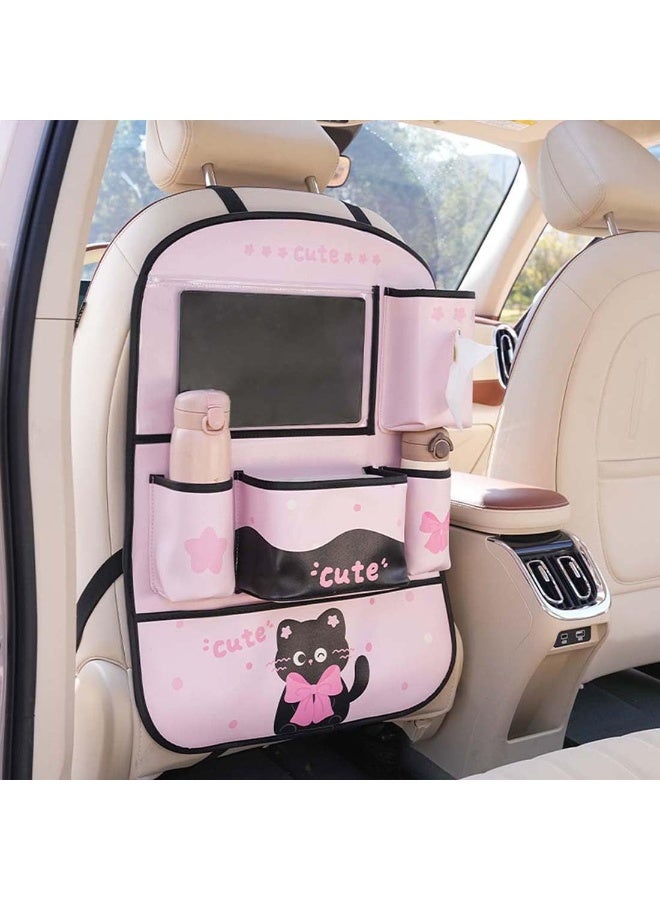Bukela Car Backseat Organizer, Leather Kick Mats Seat Protector, Touch Screen Tablet Holder for Kids Travel Accessories, Backseat Storage Bags, Rear Seat Organizer for Car Interior (Pink) - Image 4
