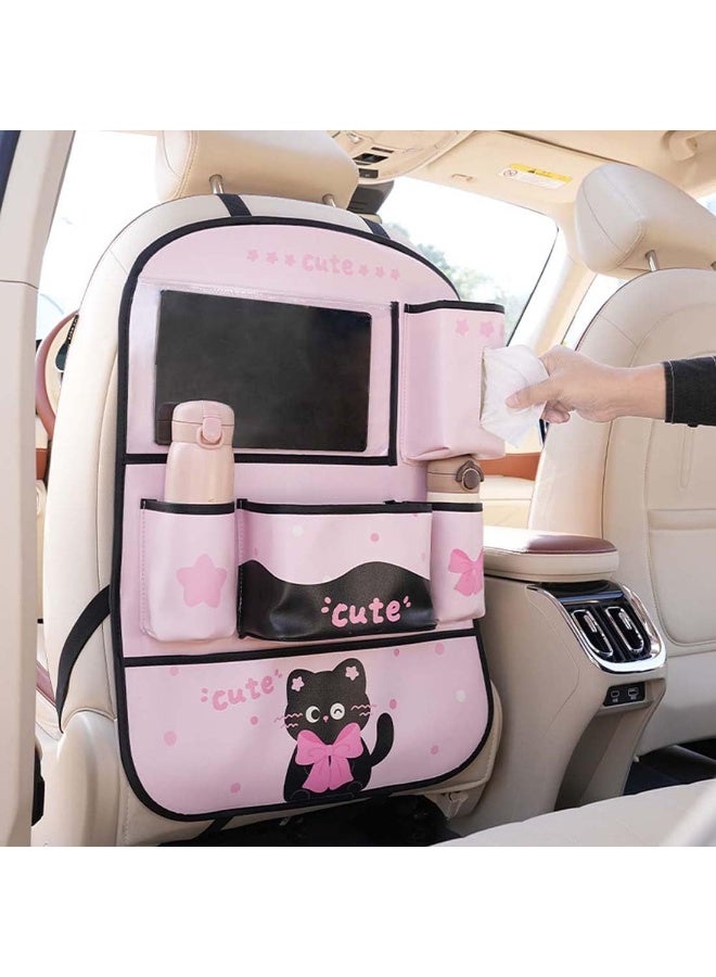 Bukela Car Backseat Organizer, Leather Kick Mats Seat Protector, Touch Screen Tablet Holder for Kids Travel Accessories, Backseat Storage Bags, Rear Seat Organizer for Car Interior (Pink) - Image 2