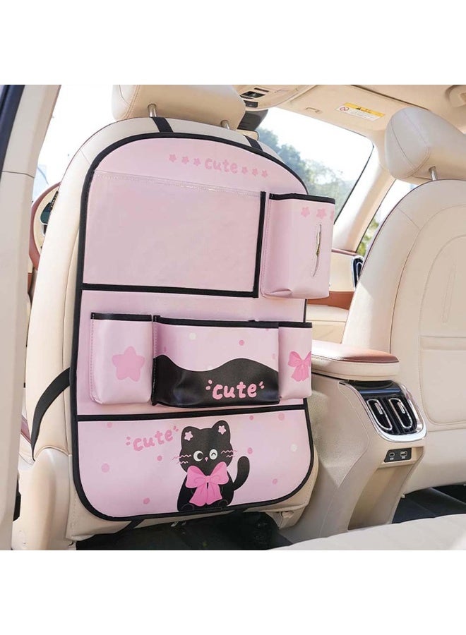 Bukela Car Backseat Organizer, Leather Kick Mats Seat Protector, Touch Screen Tablet Holder for Kids Travel Accessories, Backseat Storage Bags, Rear Seat Organizer for Car Interior (Pink) - Image 1