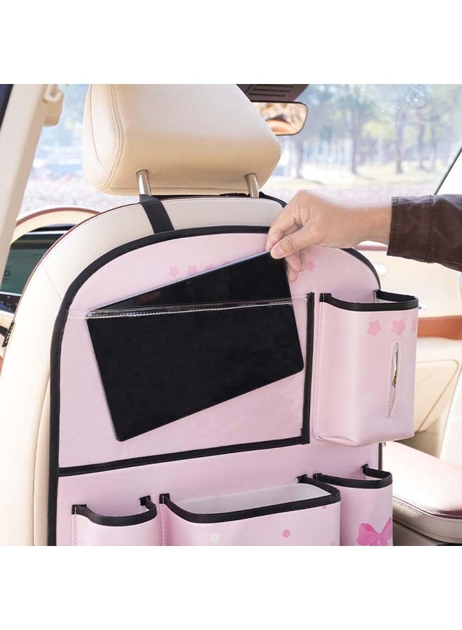 Bukela Car Backseat Organizer, Leather Kick Mats Seat Protector, Touch Screen Tablet Holder for Kids Travel Accessories, Backseat Storage Bags, Rear Seat Organizer for Car Interior (Pink) - Image 5