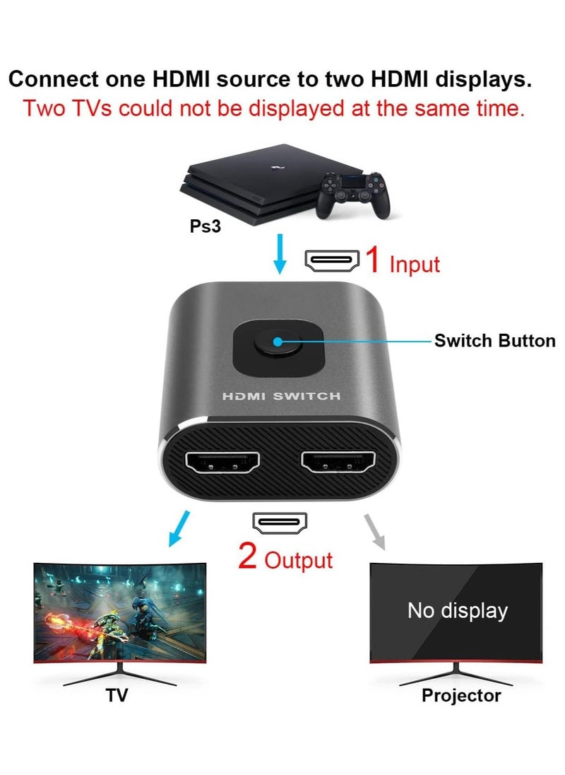 Arabest - HDMI Switch 4K 60Hz, Bi-Directional HDMI Switcher 2 in 1 Out, HDMI Splitter 1 in 2 Out, Plug and Play, HDMI Switch Supports 4K 3D 1080P for PS4 Xbox Blu-Ray Player Fire Stick PC HDTV (Silvery) - Image 1