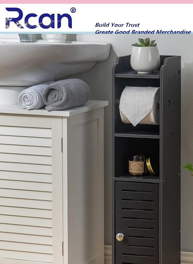 Rcan Toilet Paper Holder Stand Bathroom Storage Cabinet for Small Spaces with Doors and Shelves Waterproof Bathroom Storage Cabinet Tissue Organizer for Beside Toilet Storage - Image 4
