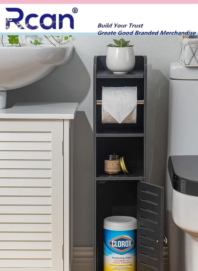Rcan Toilet Paper Holder Stand Bathroom Storage Cabinet for Small Spaces with Doors and Shelves Waterproof Bathroom Storage Cabinet Tissue Organizer for Beside Toilet Storage - Image 3