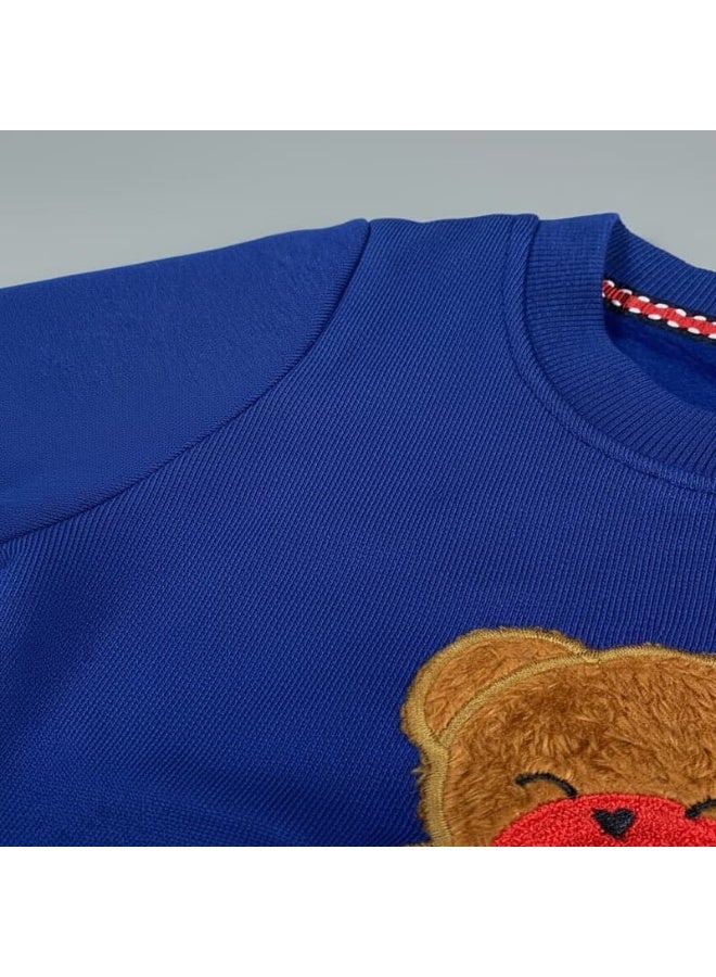 LOOFI Boys' kids' clothing set, 2 pieces: sweatshirt and sweatpants with a winter bear print - Blue - Image 3