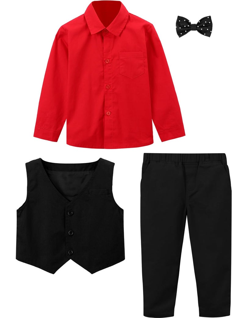 A&J DESIGN Christmas Outfit Toddler Boy Suit Valentine Wedding Formal Photoshoot Gentleman Tuxedo Black and Red 2-3T - Image 5
