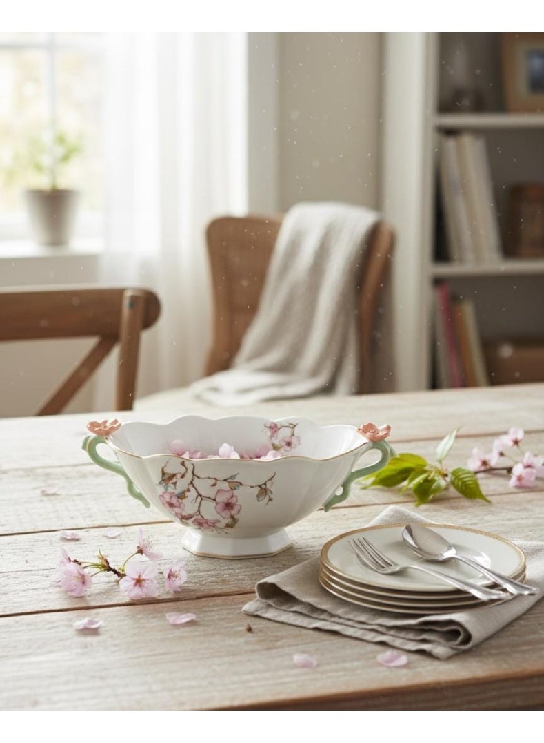 AKDC Angela Floral Deluxe Footed Ceramic Candy Bowl 26x11x10cm White - Image 2