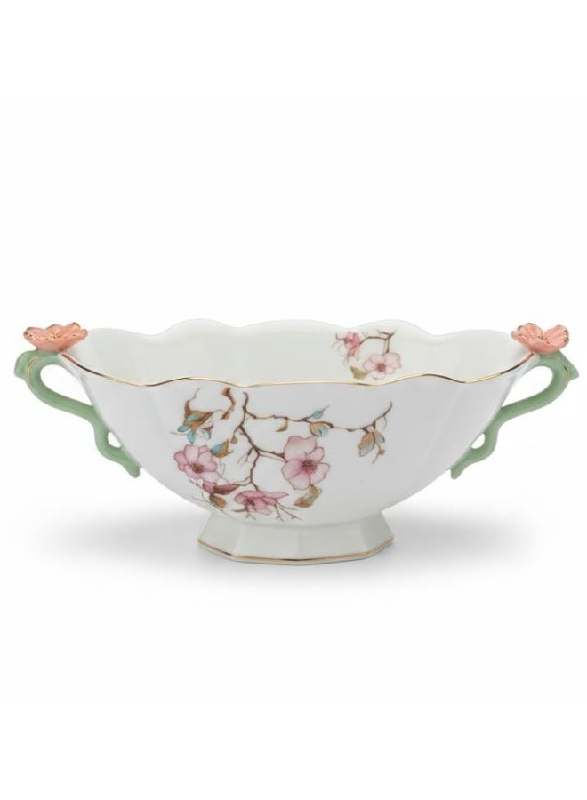 AKDC Angela Floral Deluxe Footed Ceramic Candy Bowl 26x11x10cm White - Image 1
