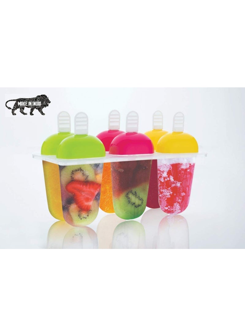 JIGSHTIAL - JIGSHTIAL Set of 6 Plastic Reusable Ice Pop Makers Homemade Popsicle Frozen Ice Cream Moulds Tray Kulfi Candy Ice Lolly Mold for Children Adults Transparent - Image 1