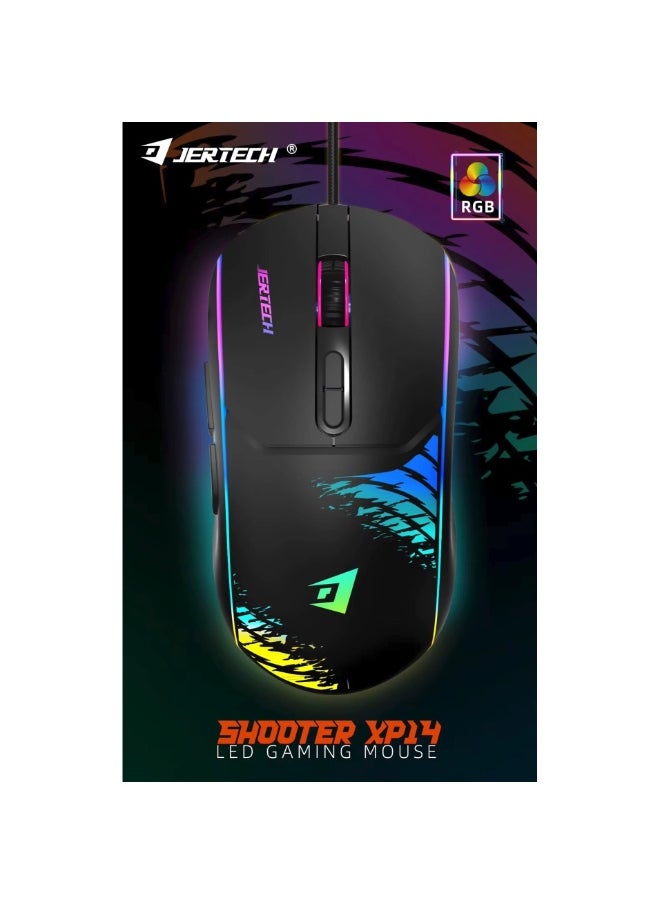 JERTECH - SHOOTER XP14 RGB Gaming Mouse - Optical Sensor 3600 DPI - 1000 Hz Polling Rate - Braided Cable - Image 1