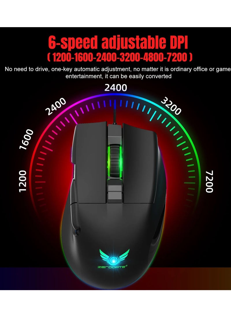 ZERODATE - G26 Gaming Mouse - Optical Sensor 7,200 DPI - Programmable 8 Buttons - With software - Image 1