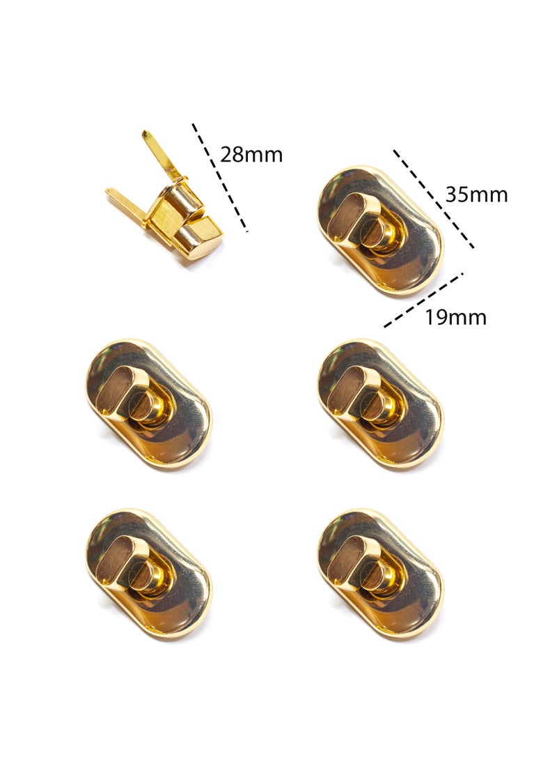 Generic - 5-Piece Oval Bag Lock Set | Gold Metal Turn Lock Closure for DIY Handbag and Purse Making |  Secure Twist Lock for Crafting Projects. - Image 1