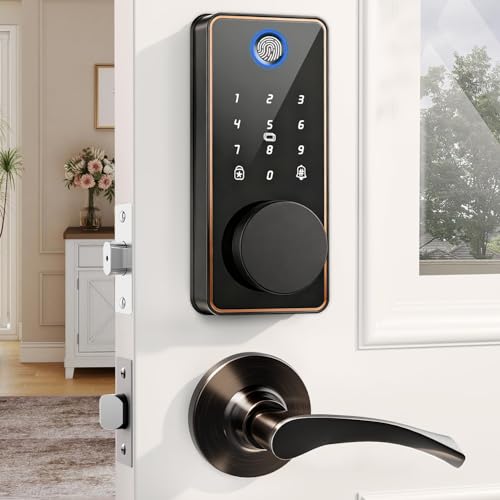 biquole Keyless Entry Door Lock with 2 Lever Handles, Electronic Keypad Deadbolt, Auto & One Touch Lock,Smart Locks for Front Door, Easy Installation, App Control, Oil Rubbed Bronze - Image 1