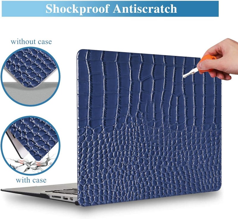 KEROM Compatible for Crocodile MacBook Pro 13 Inch Case 2025-2016 M2 M1 A2338 A2289 A2251 A2159 A1989 A1706 A1708, Textured Aligator Skin Snakeskin PU Leather Hardshell & Keyboard Cover, Blue - Image 2