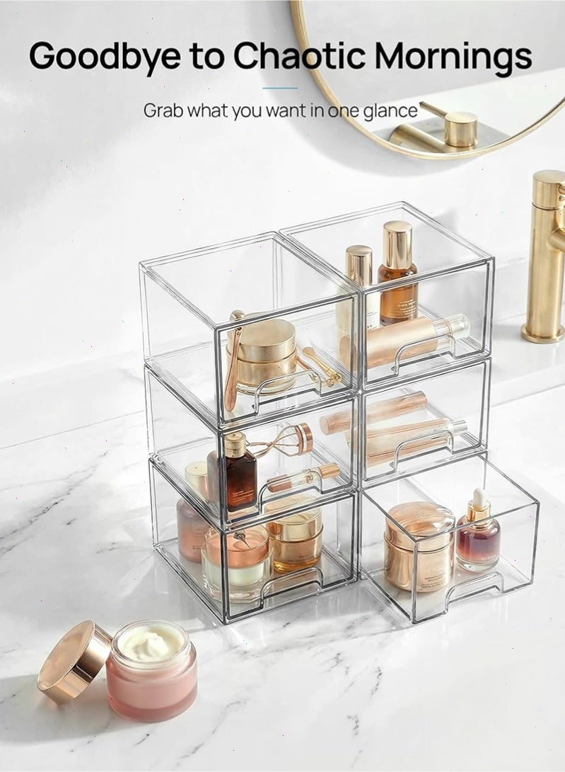 Topyich 4 Pack Small Clear Stackable Storage Drawers,Acrylic Bathroom Makeup Organizer,Plastic Storage Bins For Vanity, Undersink, Kitchen Cabinets, Pantry, Home Organization - Image 3