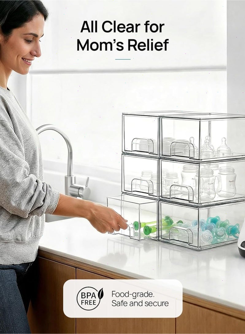 Topyich 4 Pack Small Clear Stackable Storage Drawers,Acrylic Bathroom Makeup Organizer,Plastic Storage Bins For Vanity, Undersink, Kitchen Cabinets, Pantry, Home Organization - Image 5