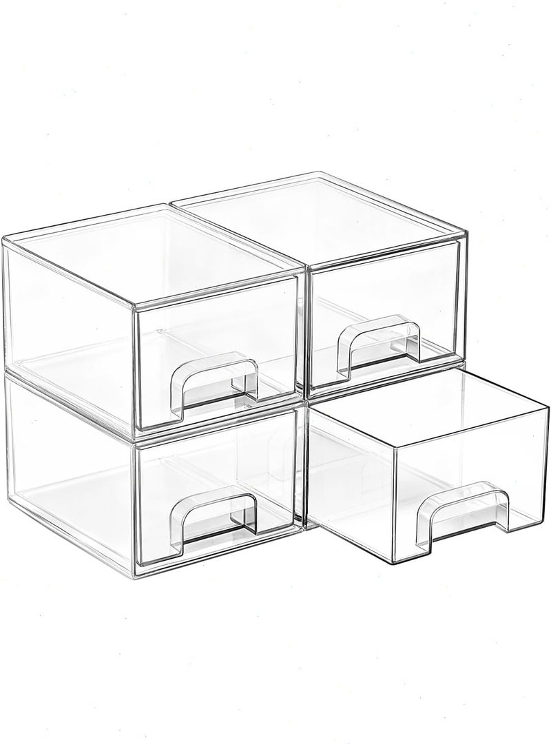 Topyich 4 Pack Small Clear Stackable Storage Drawers,Acrylic Bathroom Makeup Organizer,Plastic Storage Bins For Vanity, Undersink, Kitchen Cabinets, Pantry, Home Organization - Image 1
