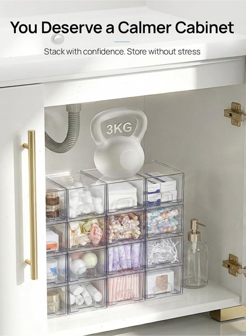 Topyich 4 Pack Small Clear Stackable Storage Drawers,Acrylic Bathroom Makeup Organizer,Plastic Storage Bins For Vanity, Undersink, Kitchen Cabinets, Pantry, Home Organization - Image 4