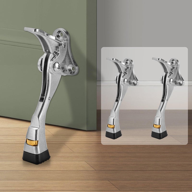GoldPig Kickdown Door Stopper, 2 Packs Door Holder to Keep Door Open, 4 Inch One Touch Semi-Automatic Satin Nickel Doors Stoppers, Adjustable Height and Rubber Tip, Heavy Duty Door Stop(Nickel) - Image 1