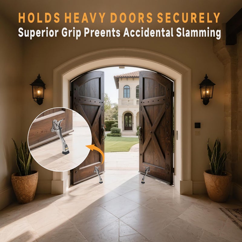 GoldPig Kickdown Door Stopper, 2 Packs Door Holder to Keep Door Open, 4 Inch One Touch Semi-Automatic Satin Nickel Doors Stoppers, Adjustable Height and Rubber Tip, Heavy Duty Door Stop(Nickel) - Image 4