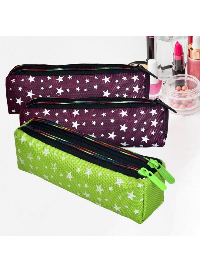 Kuber Industries Makeup Pouch | Rexine Cosmetic Pouch | Travel Makeup Pouch For Girls | Storage Makeup Bag | Star Makeup Pouch | Pack Of 3 | Multi - Image 1