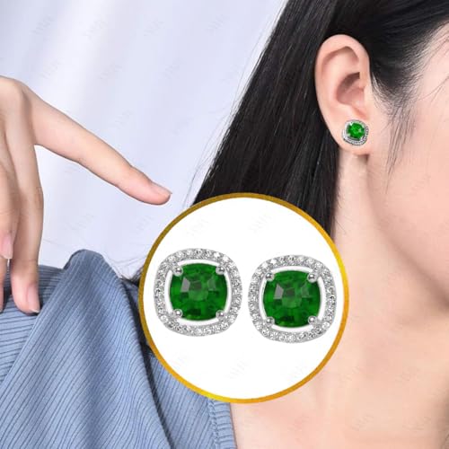 VAMA FASHIONS Trendy Silver Plated Cubic Zirconia AD Stone Square Stud Earrings Western Piercing Ear Studs For Women & Girls (Emerald Green Stud) - Image 2