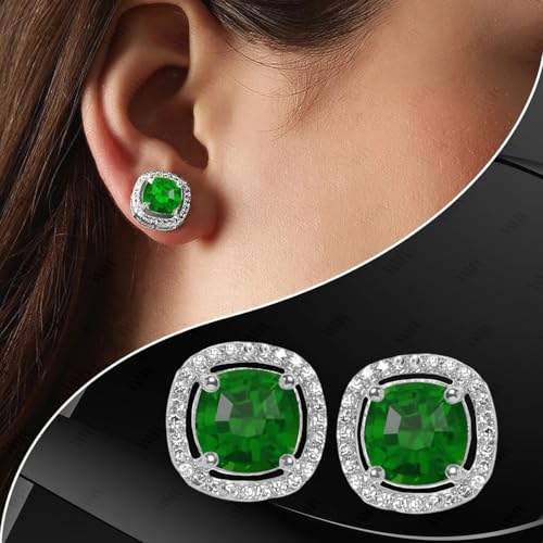 VAMA FASHIONS Trendy Silver Plated Cubic Zirconia AD Stone Square Stud Earrings Western Piercing Ear Studs For Women & Girls (Emerald Green Stud) - Image 5