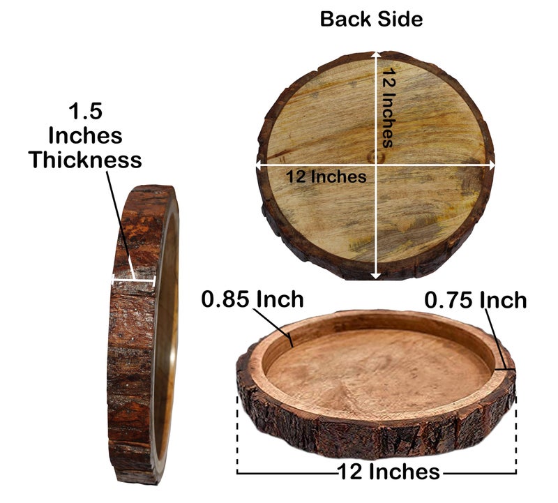 CRAFTCASTLE Beautiful Table Decor Round Shape Wooden Serving Tray/Platter for Home and Kitchen (12X12x1.5) Inches - Image 4