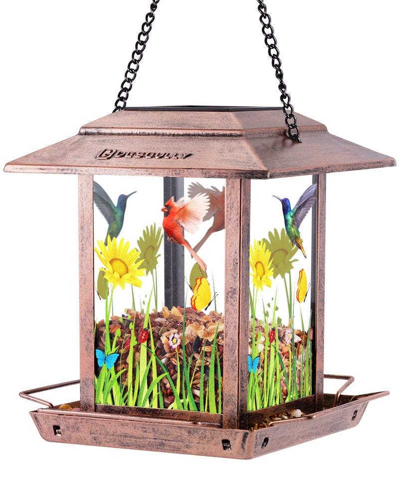DesGully Solar Bird Feeders for Outdoors - 2.5 LBs Metal Wild Large & Small Bird Feeder for Outside Hanging, Gift Ideas for Avian Enthusiast Garden Yard Seeds (Chew-Proof, Weather Resistance) - Image 1