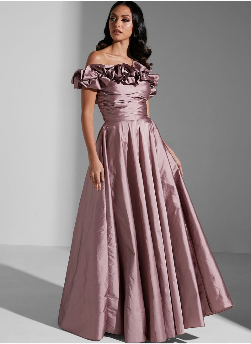 Namshi x Hadia Ghaleb Off Shoulder Ruffle Dress  - Image 1