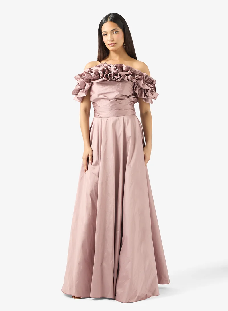 Ruffled Taffeta Gown Dress