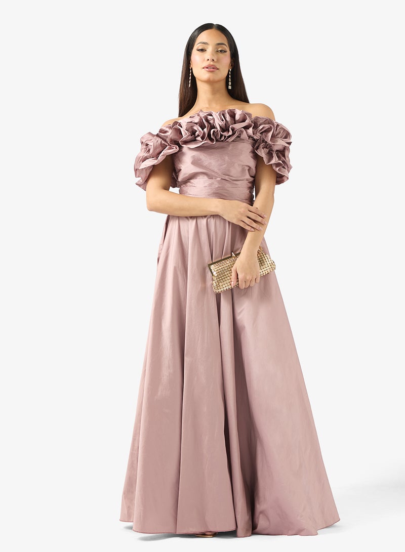 Namshi x Ruffled Taffeta Gown Dress - Image 4