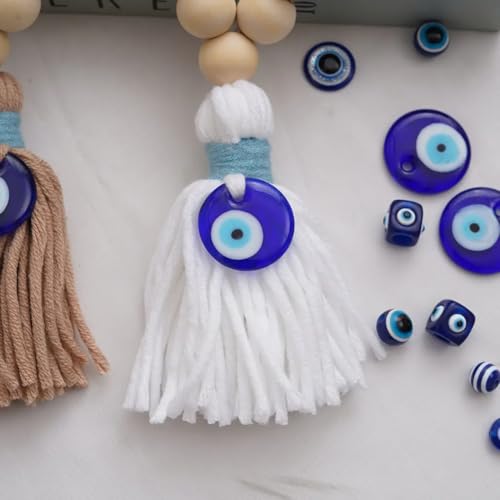 WARMINGO DE Evil Eye Hanging Ornament Glass Blue Eyes Wooden Beads Tassel Door Car Hanging | Good Luck Home Decor & Gifting - Image 5