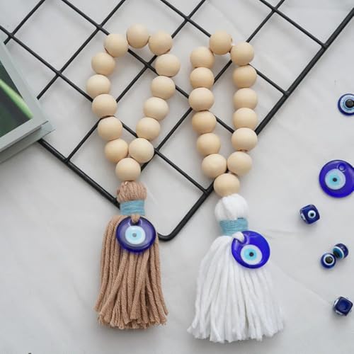 WARMINGO DE Evil Eye Hanging Ornament Glass Blue Eyes Wooden Beads Tassel Door Car Hanging | Good Luck Home Decor & Gifting - Image 2