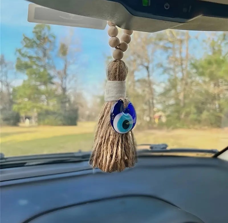 WARMINGO DE Evil Eye Hanging Ornament Glass Blue Eyes Wooden Beads Tassel Door Car Hanging | Good Luck Home Decor & Gifting - Image 3