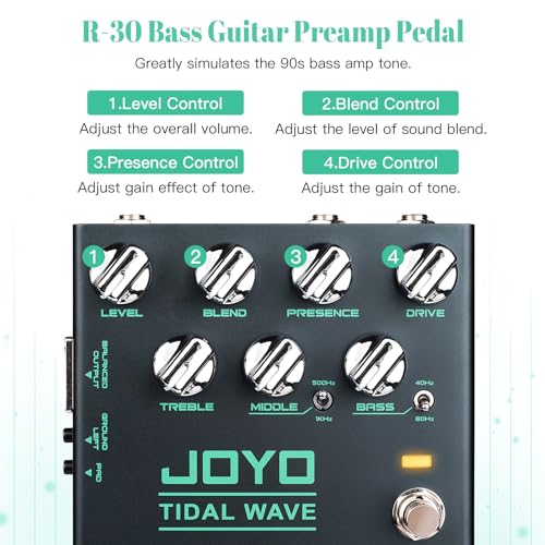 JOYO Bass Guitar Pedals Preamp Overdrive Pedal with EQ and Noise Reduction DI Output for Pop Funk Metal Bassist Electric Guitar (TIDAL WAVE R-30) - Image 2